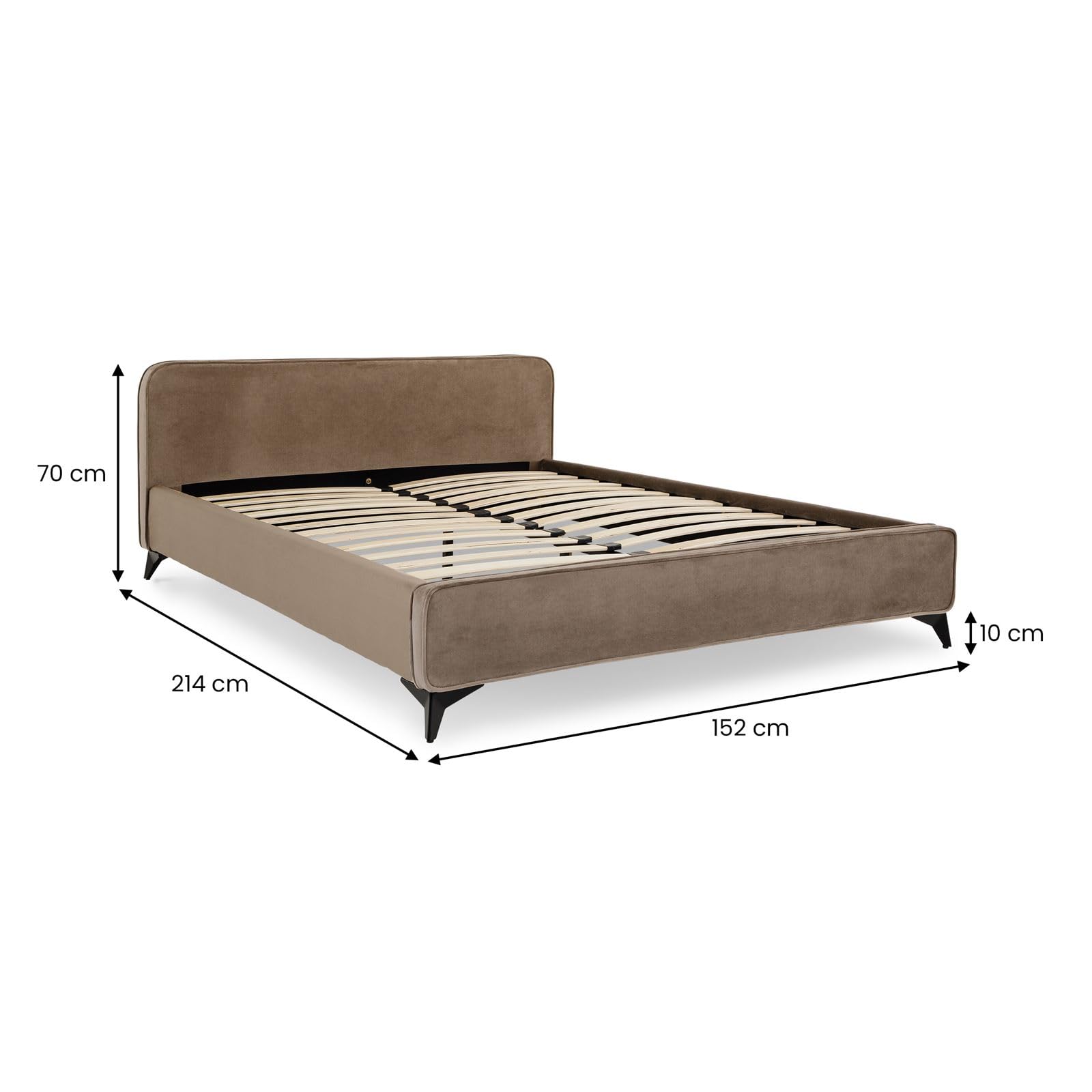 IDIMEX Polsterbett LAVORO Einzelbett 140x200, Greige - Bett mit Lattenrost und Samtstoffbezug, Bettgestell mit gepolstertem Kopfteil, modernes Design, Robuster Holzrahmen & Metallbeine