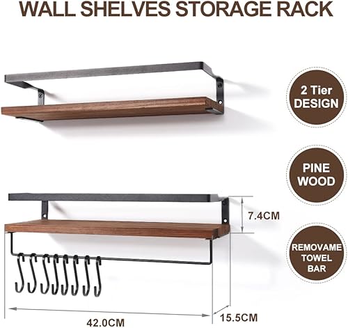 Miniatura 2 de Uten Estantes flotantes, estante de pared al aire libre, estantes de baño para pared, toallero 8 ganchos, estante de especias de cocina, estante