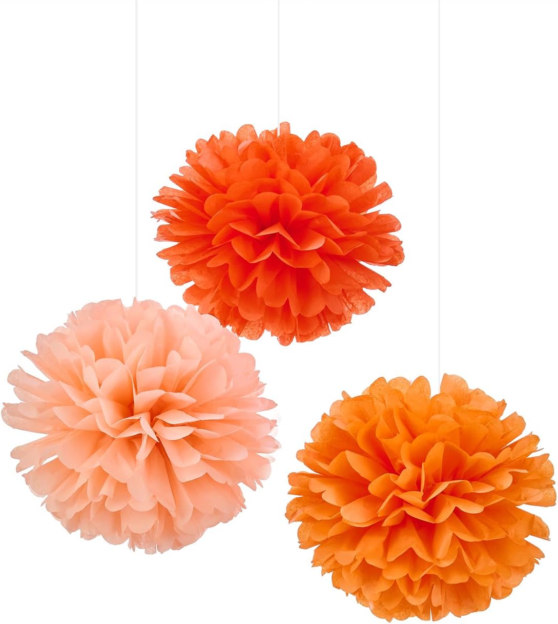 WEVENTissue Pom Poms Tissue Paper Flowers Tissue Fluff Balls Party Decorations 12-Inch Pack of 12 (Orange, Peach)