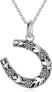 RMREWY Horseshoe Necklace 925 Sterling Silver Horseshoe Flower Pendant Necklace  - Compare price