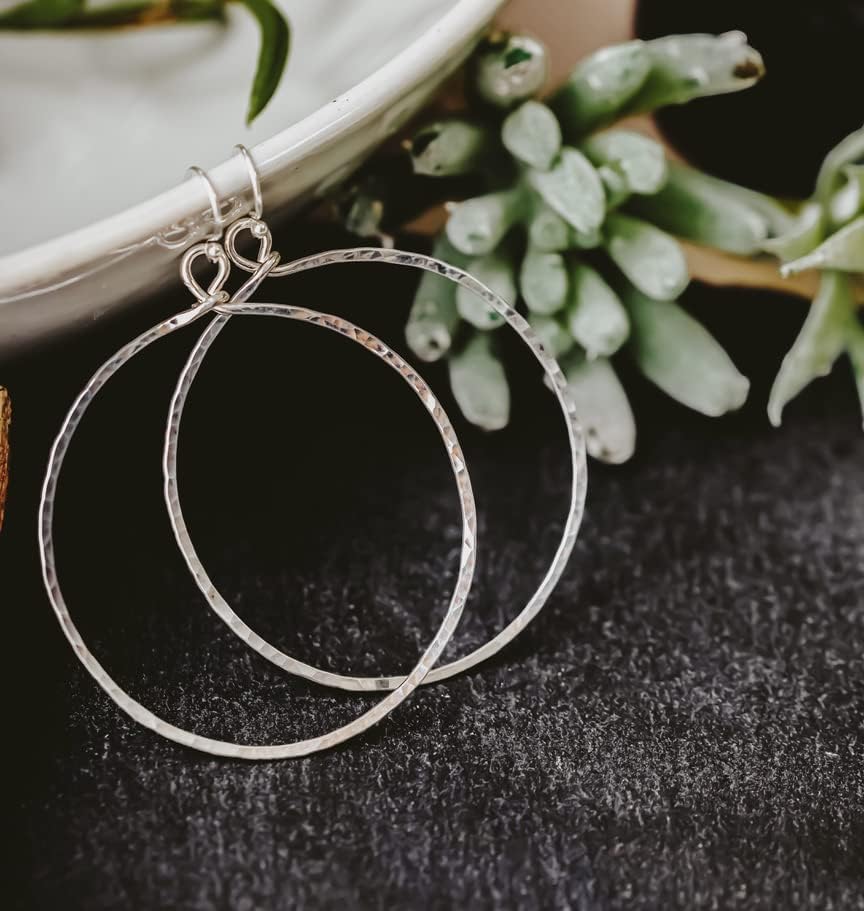 Extra Large Hoop Earrings Hammered Sterling Silver XL - Image 3