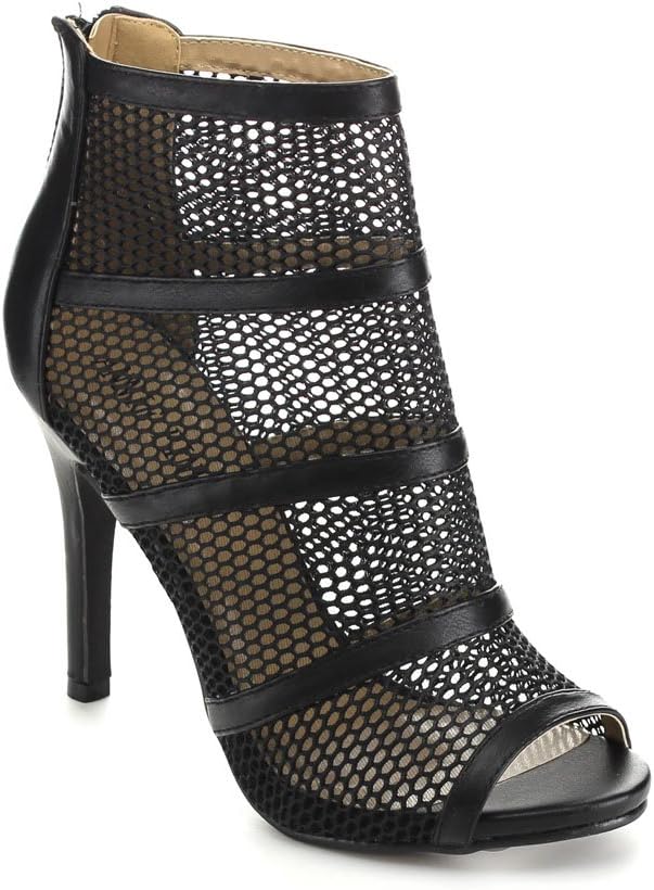 Annie Pinky Tami-04 Women's Open Toe Strap Breathable Mesh Stiletto Heels,Black,7