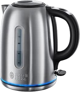 Russell Hobbs Brushed Stainless Steel Electric 1.7L Cordless Kettle (Quiet & Fast Boil 3KW, Removable washable anti-scale filter, Push button lid, Perfect pour spout) 20460