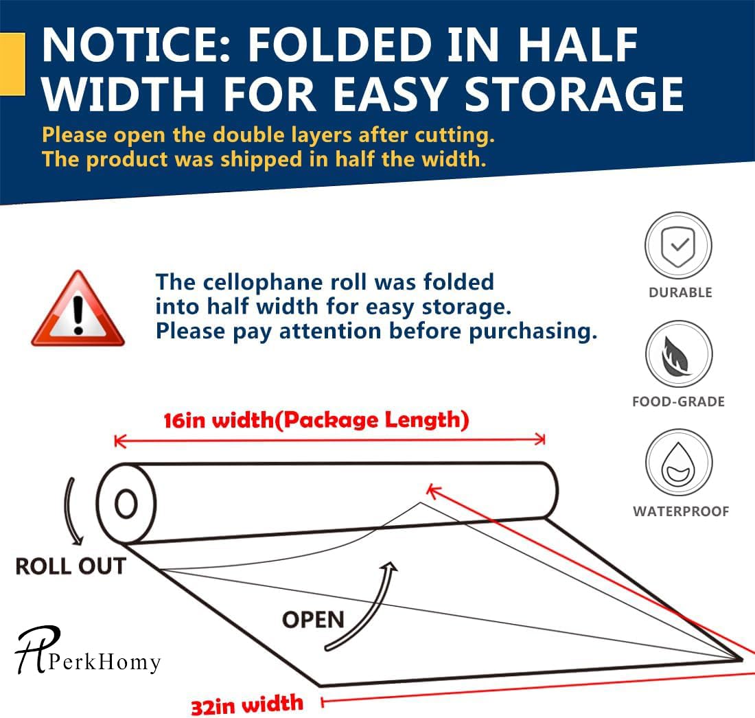 PerkHomy Folio Clear Cellophane Wrap Roll 32
