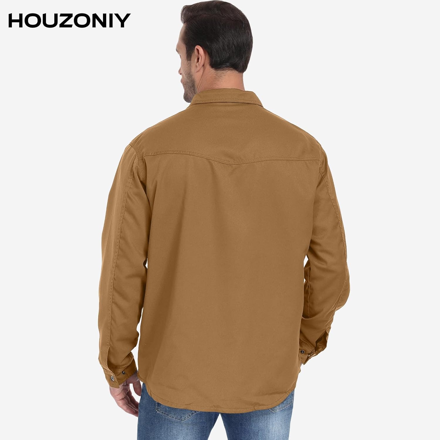 HOUZONIY Men's Lightweight Flannel Jackets Shirt Lined Button Snap Shirts Long Sleeve Fall Outdoor Jacket with Pockets - Image 5