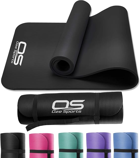 Yoga Mat Exercise NBR Fitness foam mat Extra Thick Non-Slip Large Padded High Density ideal for HiiT Pilates gymnastics mats Fitness & Workout with Free Carry Strap