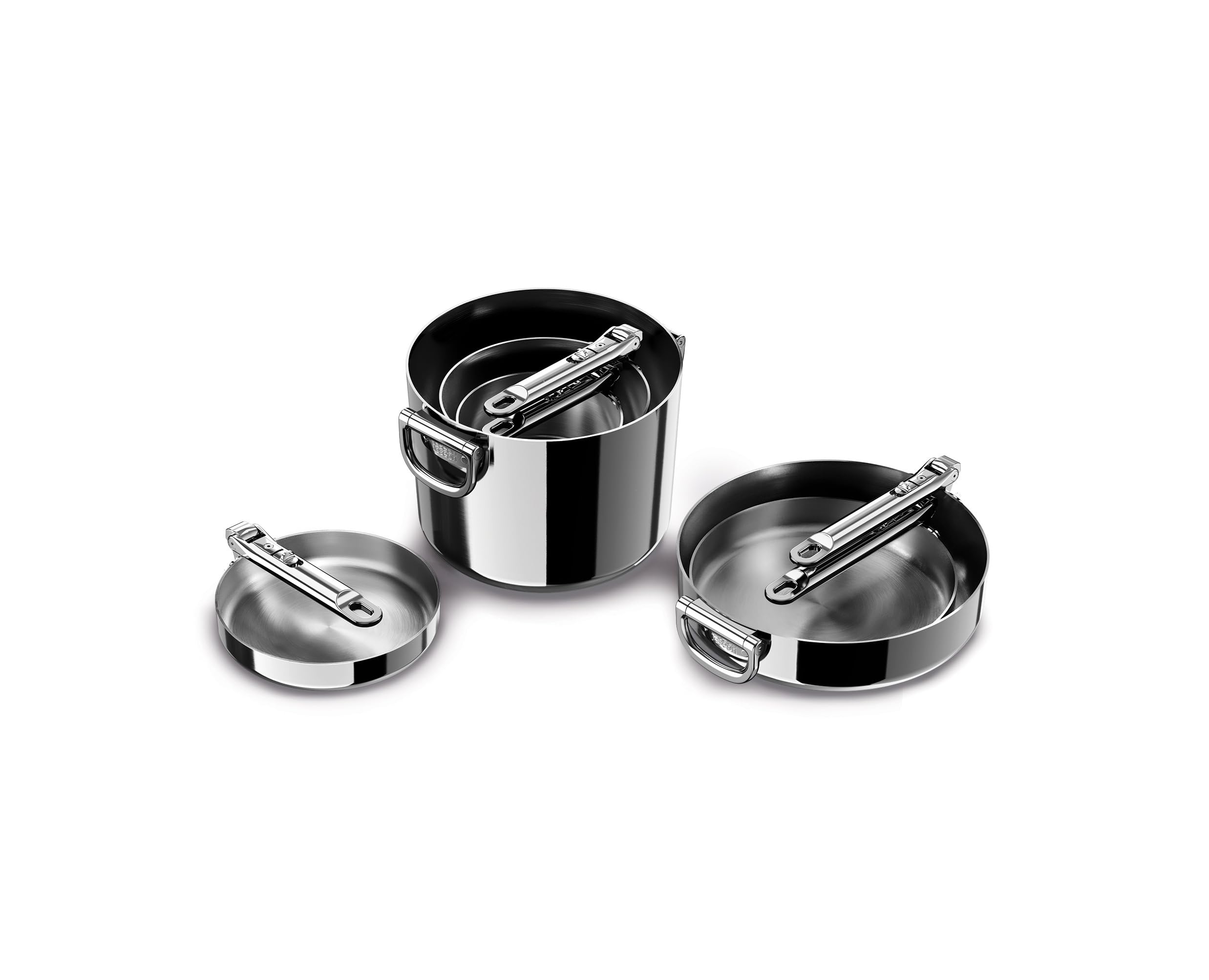 Joseph Joseph Space Steel zestaw kuchenny 6-częściowy stal nierdzewna składane uchwyty, indukcja, oszczędność miejsca