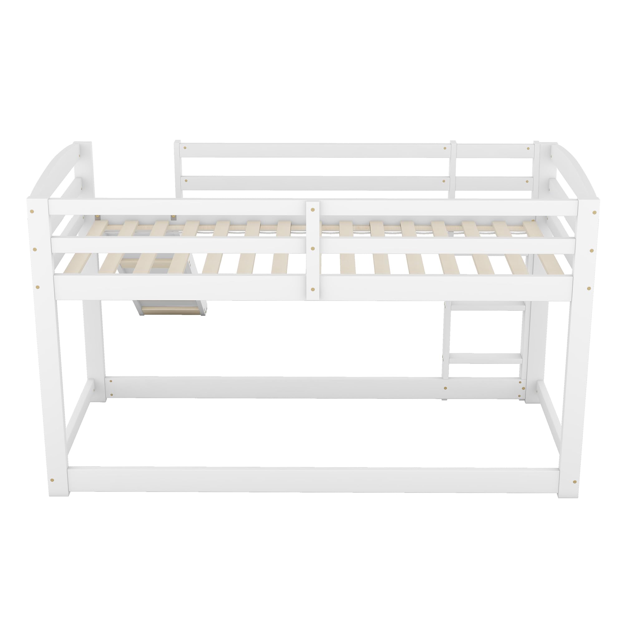Cama infantil de 90 x 200 cm, litera para jóvenes y adolescentes, cama de madera con tobogán, marco de madera maciza, fácil montaje (blanco)