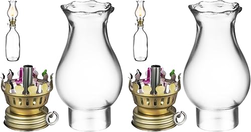Miniatura 10 de 1 juego de lámpara de aceite de vidrio transparente de 1.7 x 3.5 pulgadas para chimenea, lámpara de aceite para chimenea, luz de huracán de repuesto