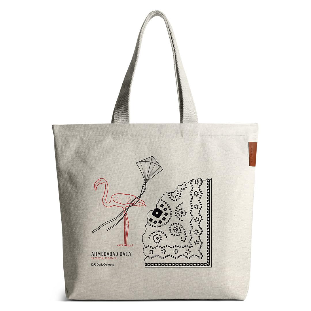 dailyobjects 100% Cotton Canvas Ahmedabad City Women's Large Tote Bag | Sturdy & Spacious with Outer Slip Pockets | Ladies Shoulder Handbag For college, Grocery, Shopping, Travel, Work, Beach-picture-44