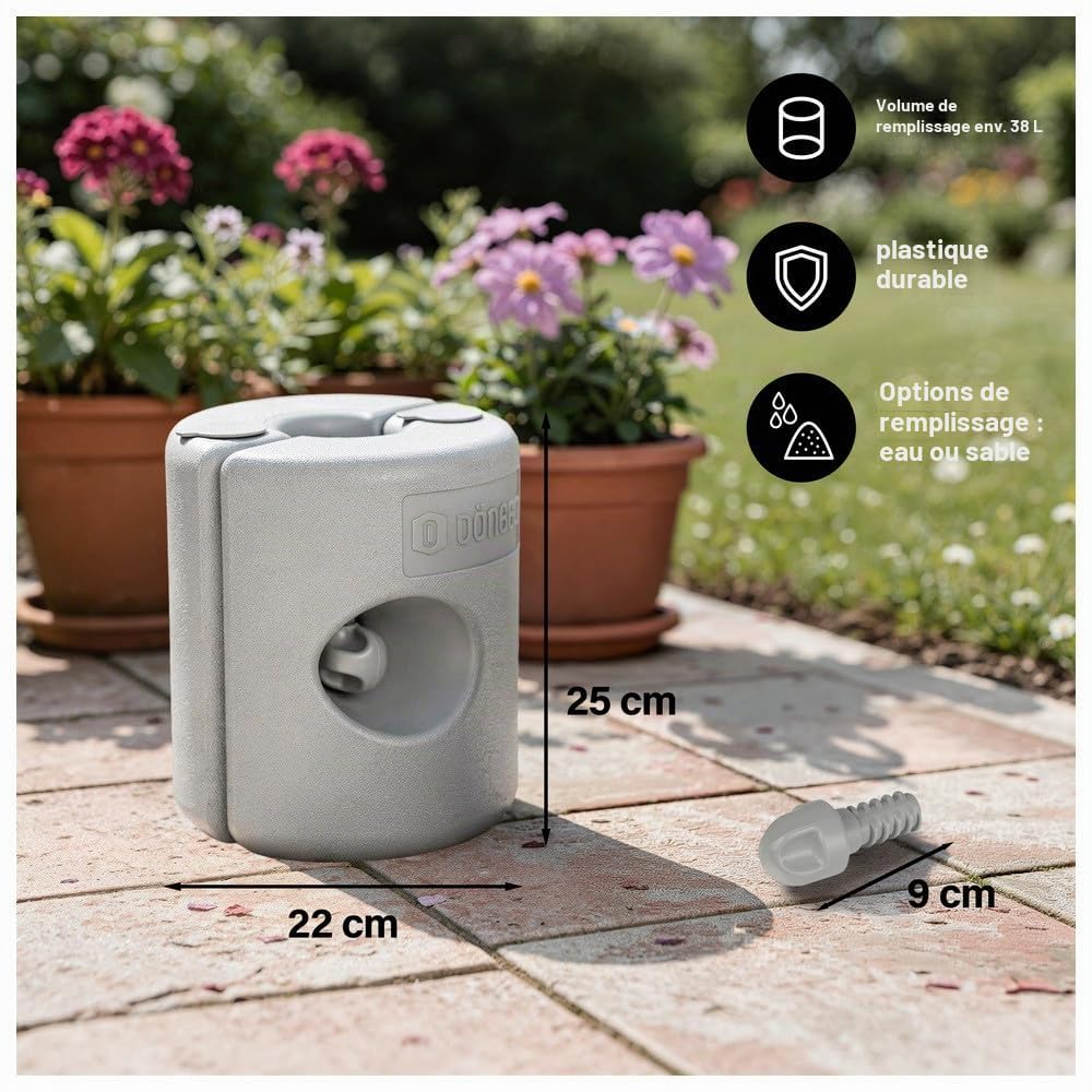 Dönges Lot de 4 pieds pour pavillon gris - Poids remplissables pour un maintien sûr - Plastique robuste I Résistant aux intempéries - Idéal pour tentes, pavillons et événements en plein air