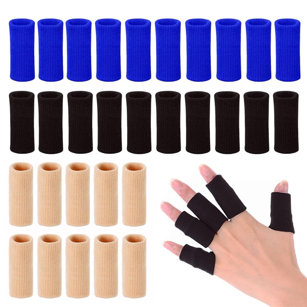 Finger Arthritis Sleeves (30Pcs), Elastic Thumb Splint Brace Support Protector Finger Compression Sleeve for Arthritis Joint Pain Relief, Breathable