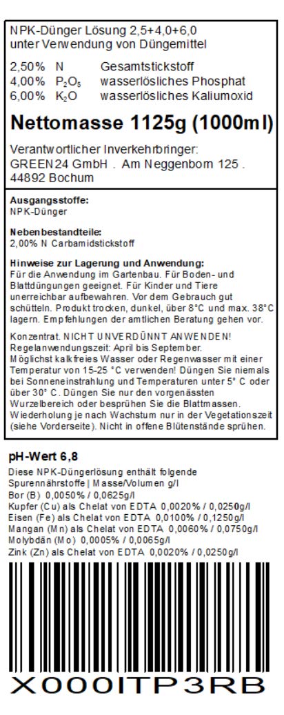 Obstbaum Beerenstrauch Dünger XL 1 l Zum düngen von Obst und Beeren NPK Volldünger