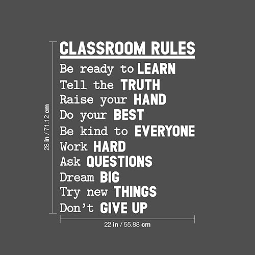 Miniatura 3 de Calcomanía de vinilo para pared, reglas del aula, 28 x 22 pulgadas, calcomanía inspiradora de moda con cita positiva para sala de juegos, escuela,