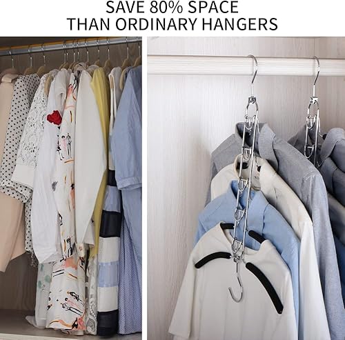 Miniatura 3 de Organizadores de armario y almacenamiento 5 en 1 para ahorrar espacio, perchas de acero inoxidable antideslizantes resistentes para abrigos,