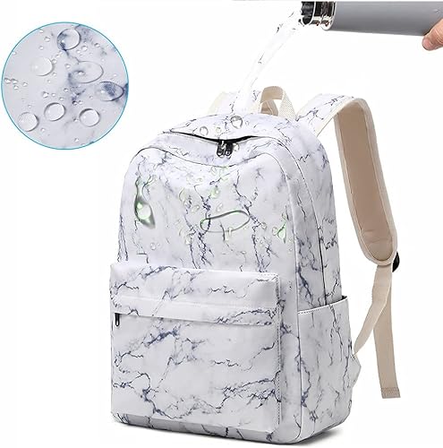 Miniatura 6 de Sunborls Mochila para adolescentes y niñas, ligera, de alta capacidad, para estudiantes medios, mochila con bolsa de almuerzo, 3 unidades, Blanco