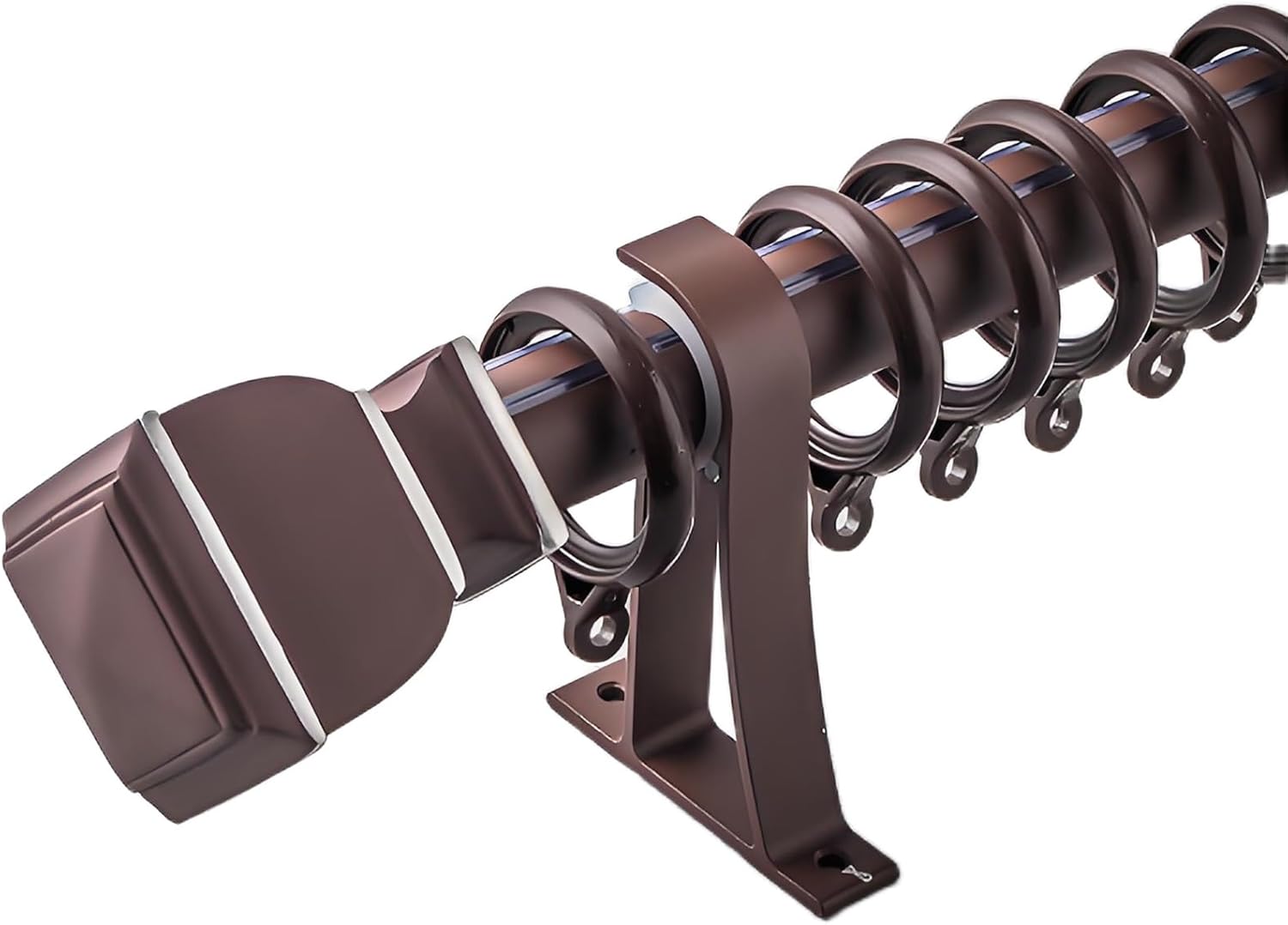 LTSRLL Silent Curtain Rod and Finial Set with Square Decoration, Adjustable 39"-126" Drapery Pole(Coffee-a,270cm(135cm*2))