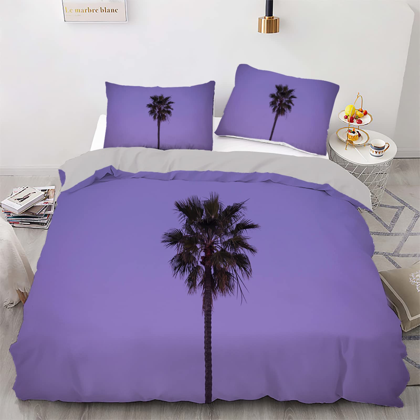 Parure de lit violette 220x240 en microfibre avec 2 taies