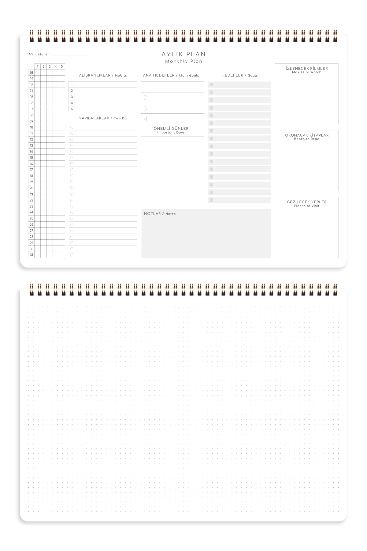 PAPERORA Süresiz Haftalık Spiralli Masaüstü Planlayıcı 24x34 cm - Desk Planner Siyah