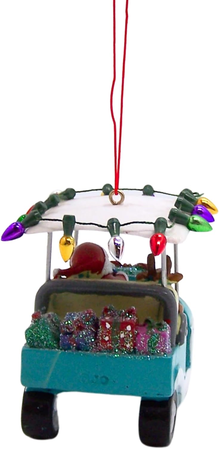 Christmas Golf Cart Ornament with Santa and Lights, Holiday Tree Decoration, 2.5 Inches