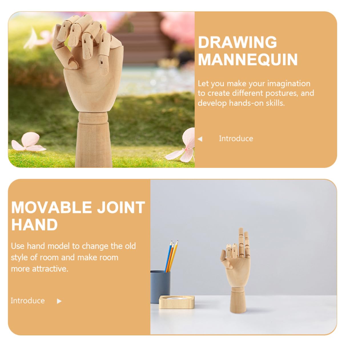 Amosfun 2St Kunst Holzmann bewegliches Gelenk Hand Holzmann Ornamente Handmodell Marionette Mann Marionette holzpuppe Holzhandmodell Roboterarm Schaufensterpuppe zeichnen