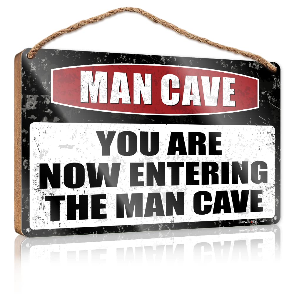 HELIOFORGE Home Door Hanging Caution! You Are Now Entering The Man Cave Wooden Sign(15X28CM)