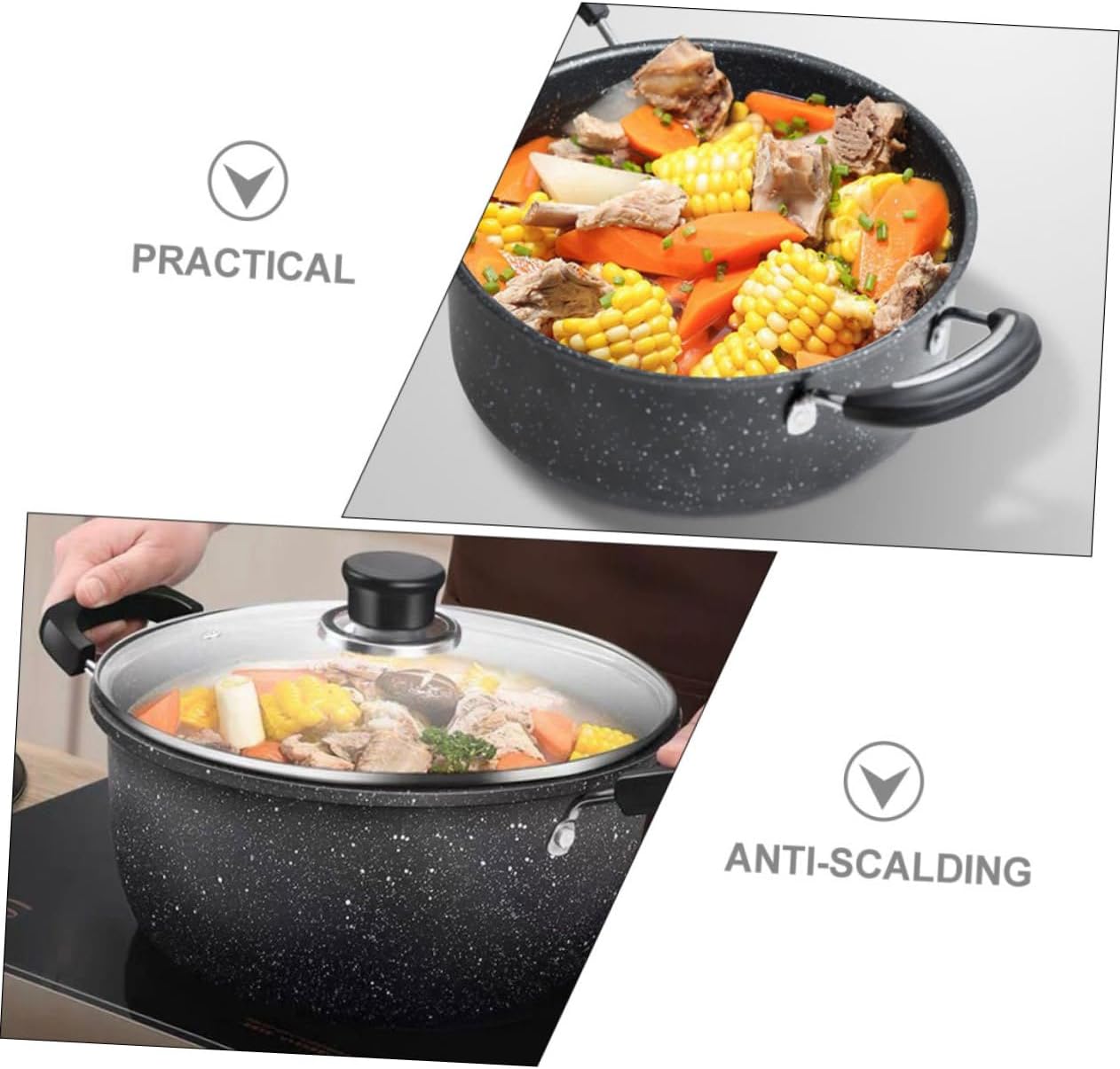 Iron Soup Pot Double Handles Non-stick Cooking Pot for Stews and Soups Versatile Iron Saucepan Cover for Home Cooking and Induction Stoves