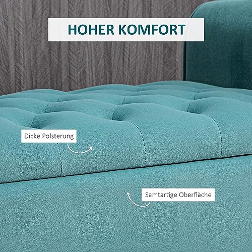 HOMCOM Sitzbank mit Stauraum Polsterbank mit Samt-Bezug, Armlehne Bettbank mit Holzbeinen, Schuhbank für Schlafzimmer, Wohnzimmer, Flur 126 x 48,5 x 57 cm Grün