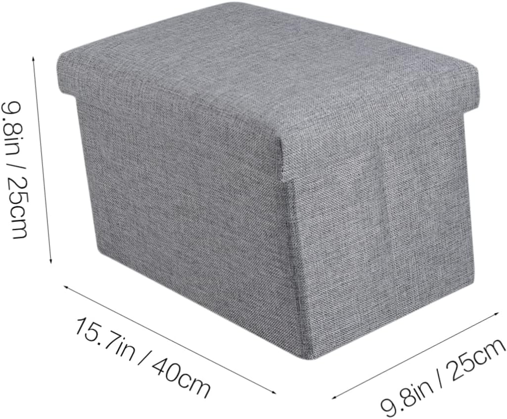 Foldable Storage Box with Top Linen Fabric and Foot Rest for Bedroom Living Room Lightweight Grey Bench for Toys Convenient Home Organizer