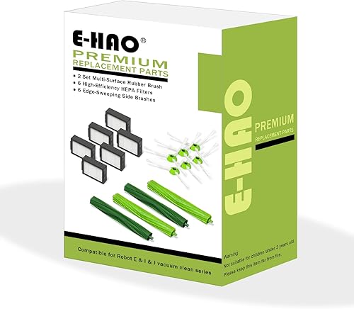 E-HAO Piezas de repuesto para aspiradora iRobot Roomba i3 i4 i6 i7 j7 i8 E5 E6 E7 incluye 2 juegos de cepillos de goma 6 filtros HEPA de alta