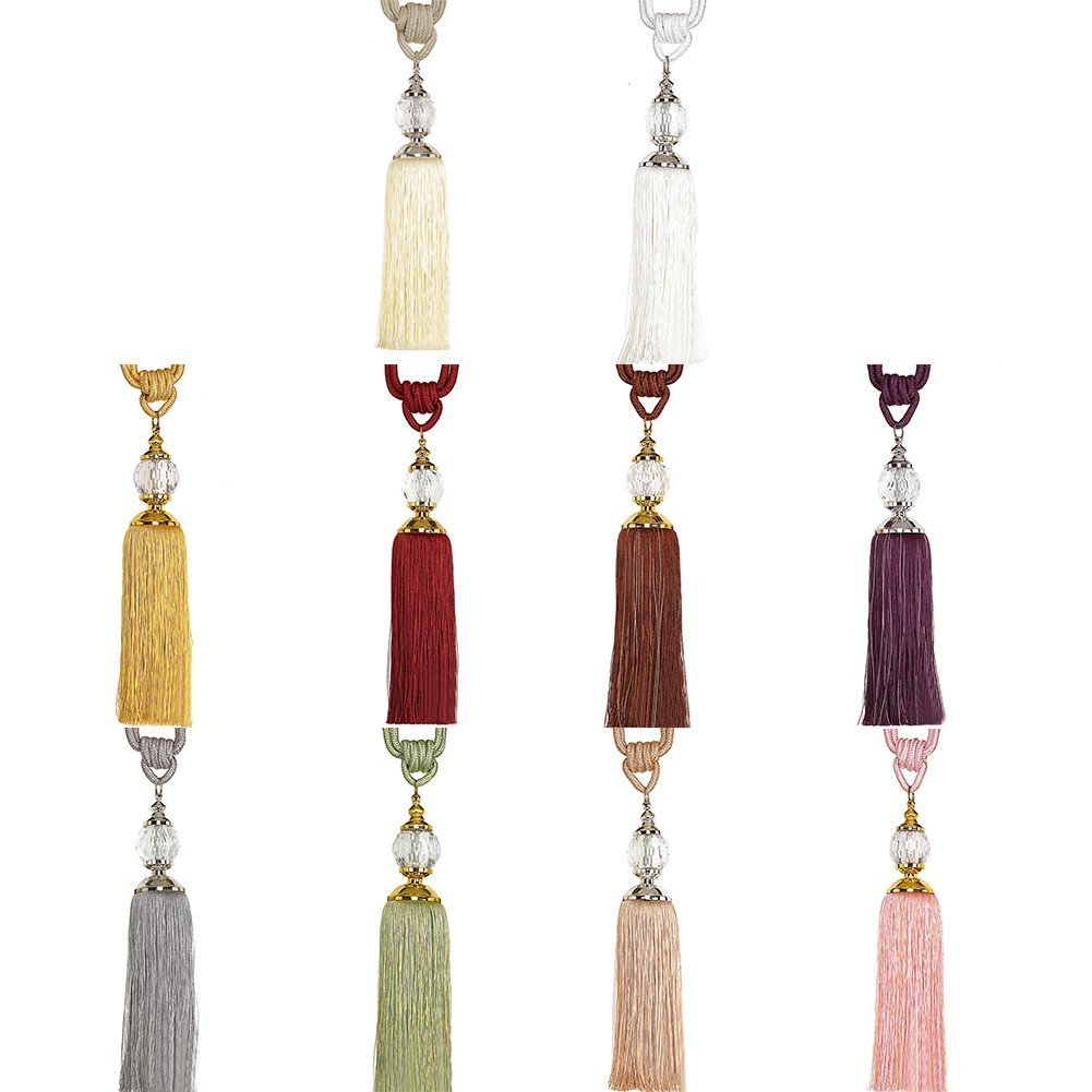 1 Pair Crystal Tassel Curtains Tiebacks Rope Curtains Buckle Holdbacks Tiebacks/Tassel Window Cotton Rope Tie Ball (Purple)