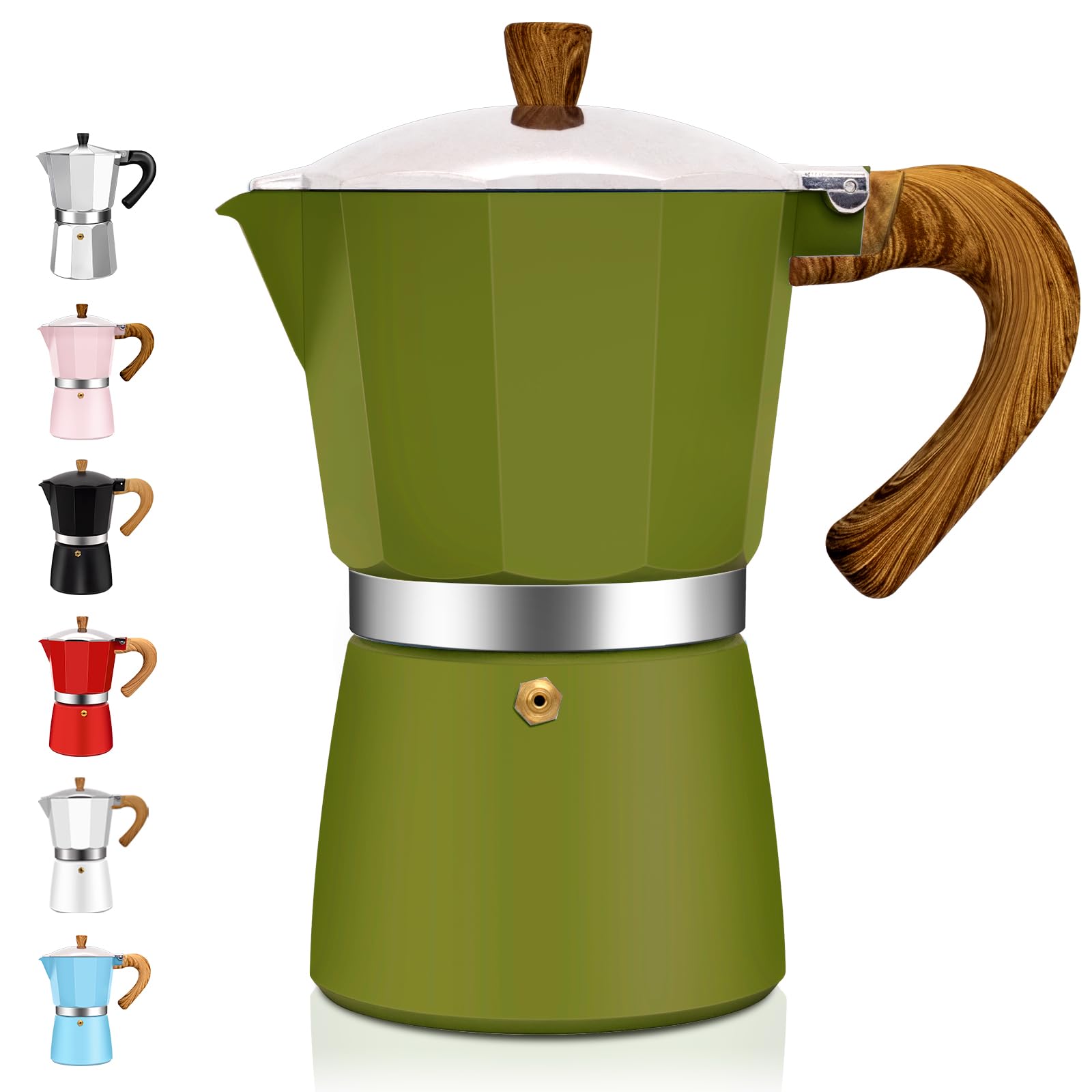 DITOSH 3 Cup Aluminum Espresso Stovetop Moka Pot Express Coffee Maker Percolator Italian Classic Mocha Coffee Machine for Italian and Cuban Cafe Brewing for Home & Camping 150ml 5oz (Green, 12 Cup)