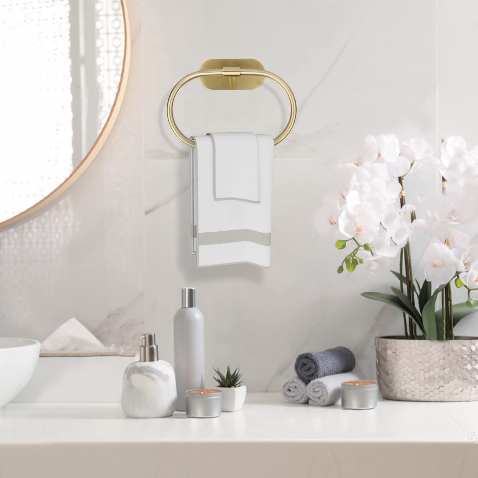 HouseAid Handtuchring & Toilettenpapierhalter Set – 2-teilig, Gebürstetes Gold, 304 Edelstahl