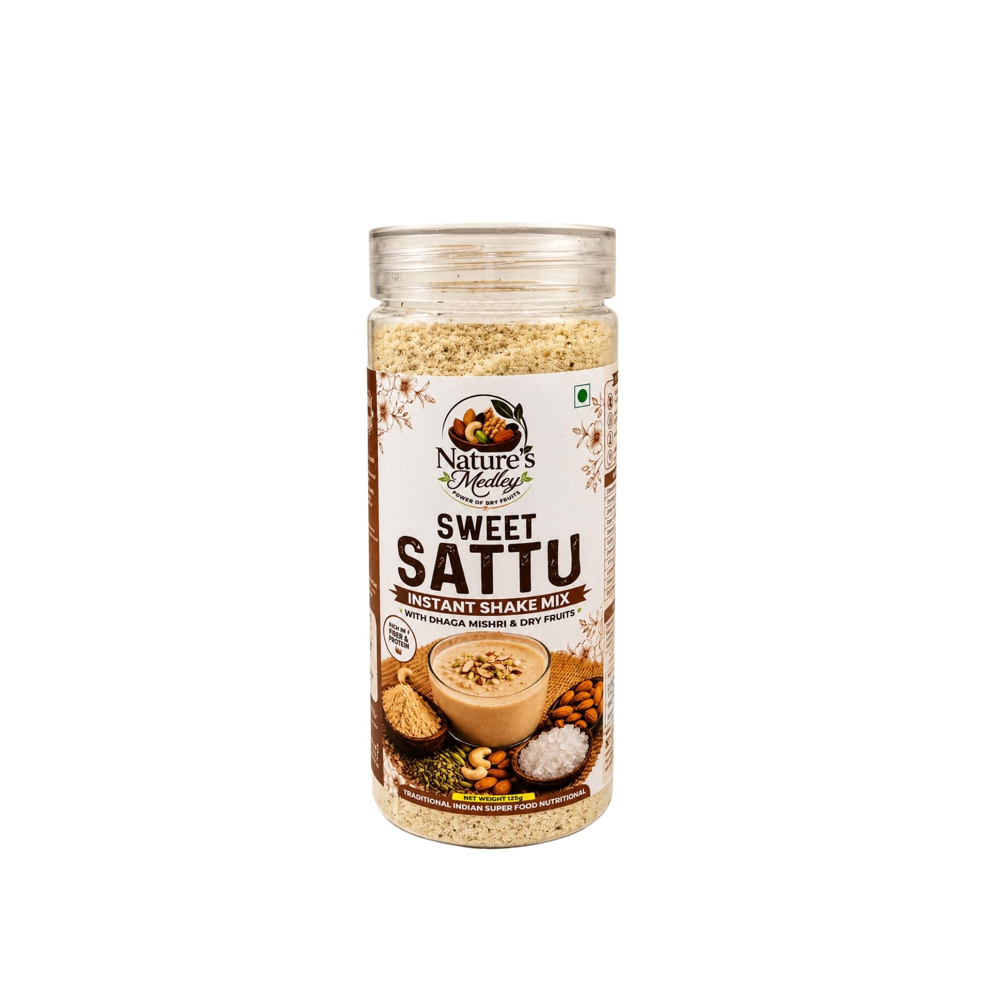 Nature's Medley Sweet Sattu Instant Shake Mix, with Dhaga Mishri and Dry Fruits, Rich in Omega, 125g-image-20