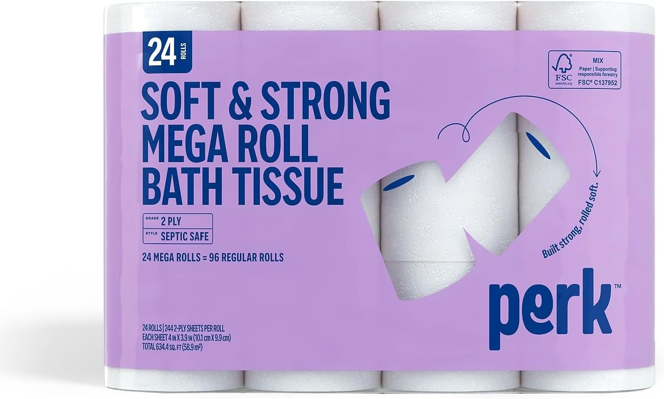 Perk™ Soft & Strong Mega Toilet Paper, 2-ply, White, 24 Rolls/Case