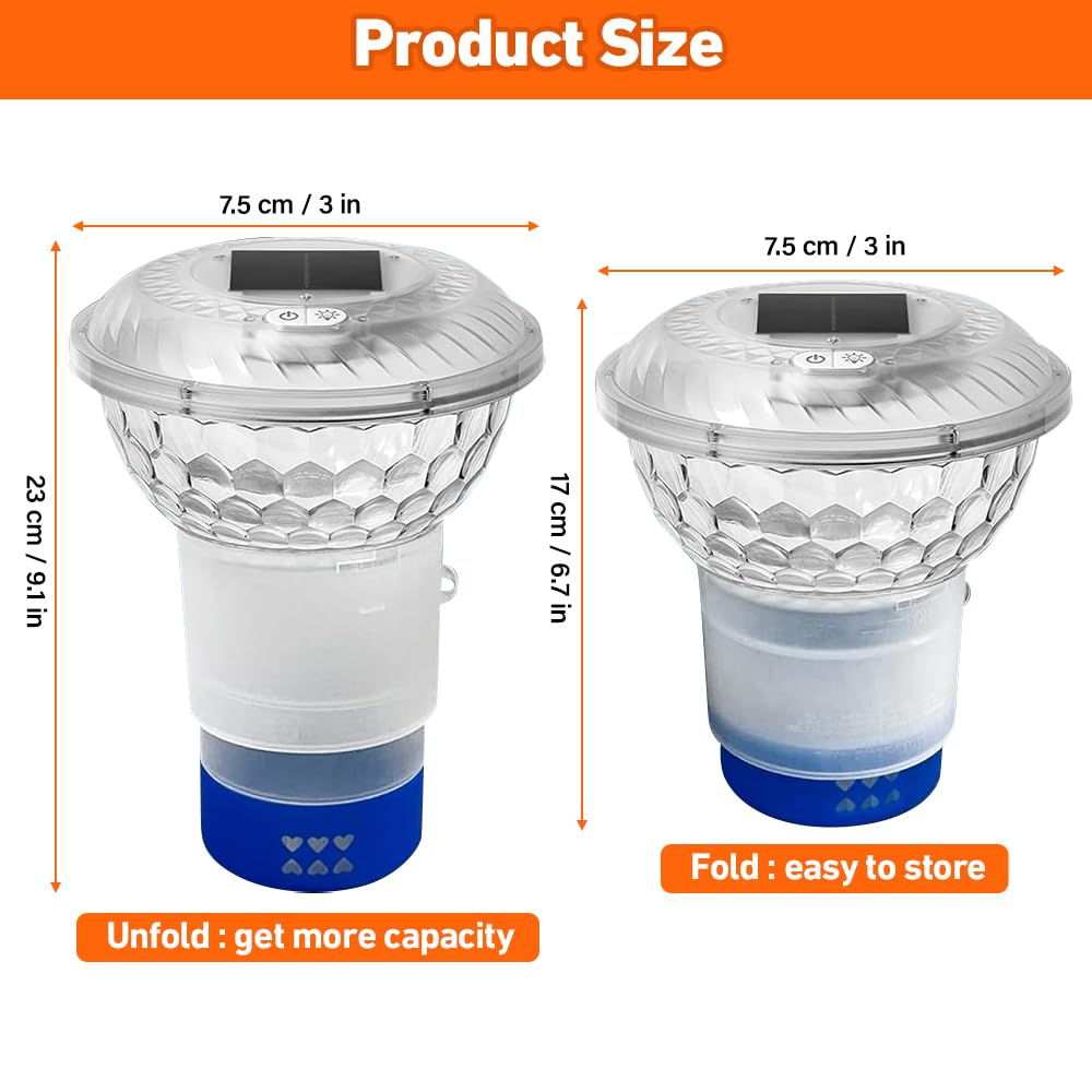 Distributeur de Chlore Flottant, Diffuseur Chlore Piscine avec Lumière Solaire LED, Contrôle par Bouton Flotteur Chlore Piscine pour Piscine Diffuseur Spa
