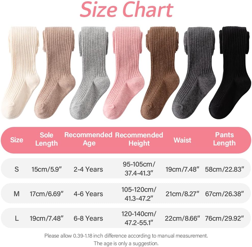 Meeshine Baby Girls Cable Knit Tights Toddler Cotton Footed Leggings Solid Seamless Winter Stocking Pants for Kids,5 Pack - Image 7