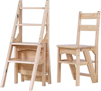 Wooden Foldable Ladder Chair, 2-in-1 Step Stool & Chair, Rustic Style, Perfect for Dining, Indoor/Outdoor Use, 400 lbs Capacity