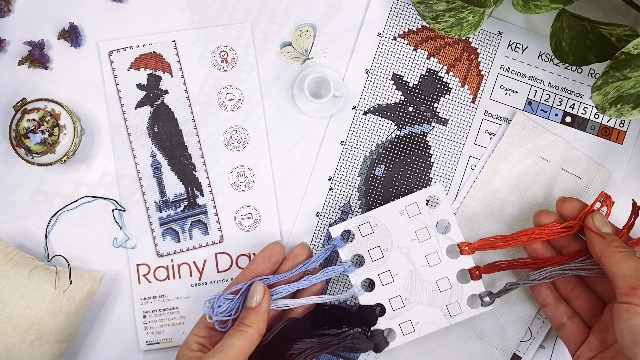 Kit De Marque-page Au Point De Croix Compté « Jour De Pluie » Pour Adultes – Ensemble De Marque-pages à Broder à Faire Soi-même Avec Motif Papier, Toile Aida 16 Fils Et