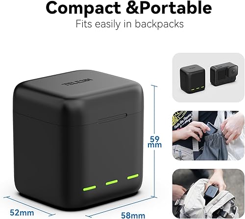 Miniatura 5 de TELESIN Kit de cargador de batería para GoPro Hero 12 11 10 9 negro, paquete de 2 baterías + estuche de carga triple con cable de carga tipo C para