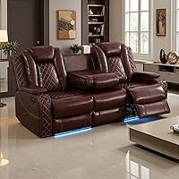 Vista 25 de Juego de Sofá Reclinable Eléctrico, Sofá Seccional de Cuero Negro de 3 Piezas, Juegos de Muebles de Sala de Estar con Luz LED, Juegos Reclinables