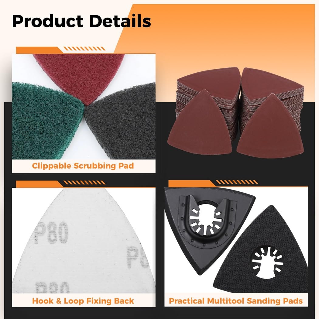 133 Pcs Mouse Sandpaper Set, 125 Triangular Sandpapers, 2 Sanding Pads & 6 Buffing Pads For Oscillating Tool, Multi-Use Sanding Kit For Wood And Plaster