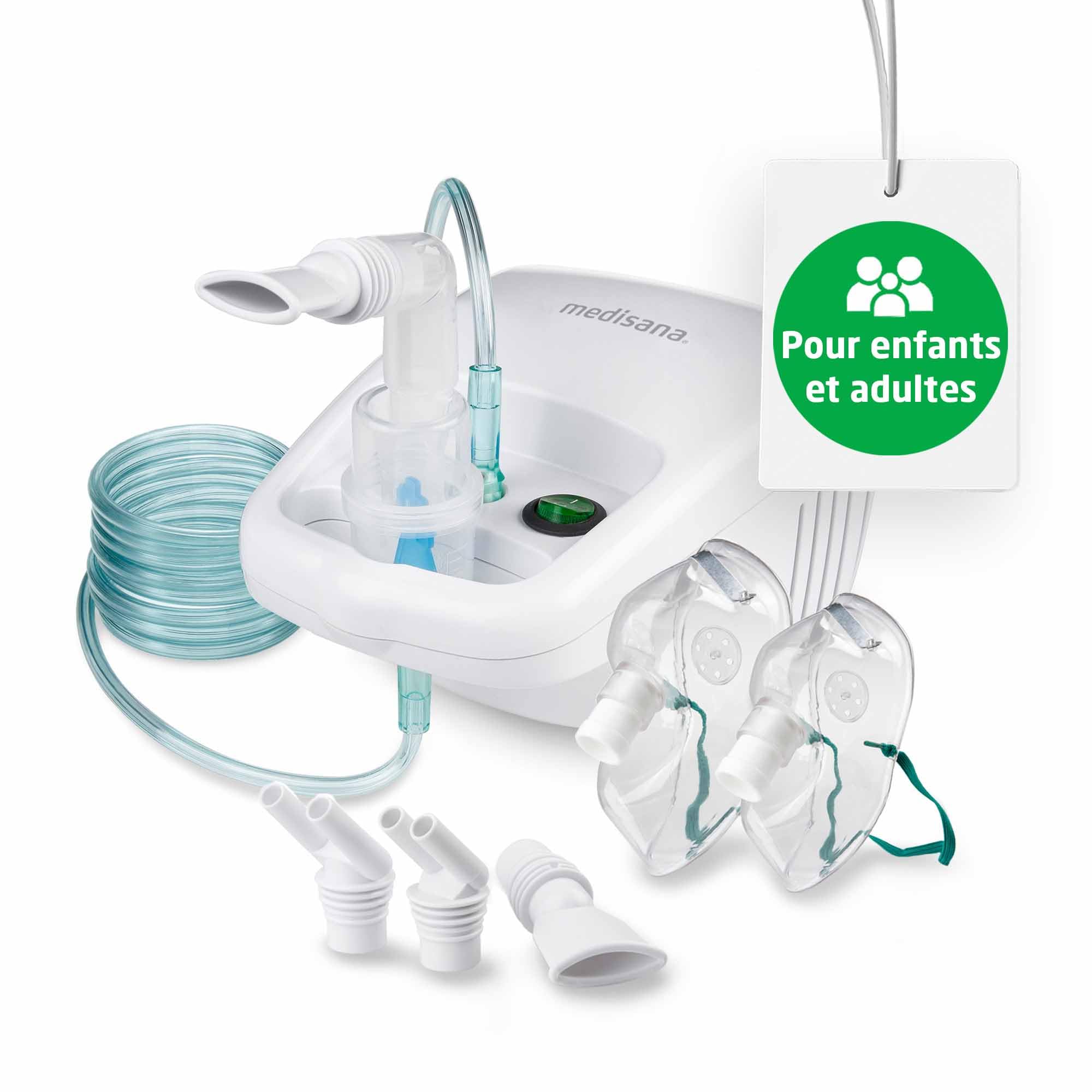 Medisana IN 500 inhalateur, nébuliseur à compresseur avec embout buccal et masque pour adultes et enfants, pour le rhume ou l'asthme avec accessoires supplémentaires et tube long