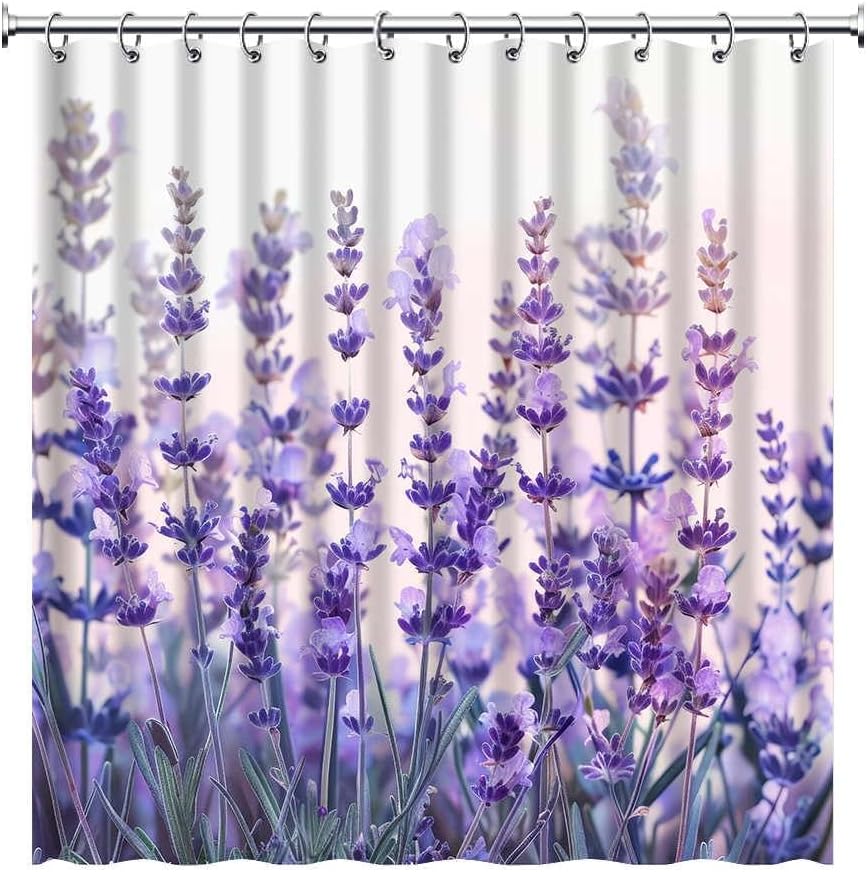 QZJDX Purple Lavender Shower Curtains for Bathroom Watercolor Flowers Violet Floral Plants Decor Polyester Fabric Bath Curtain 70"x78"
