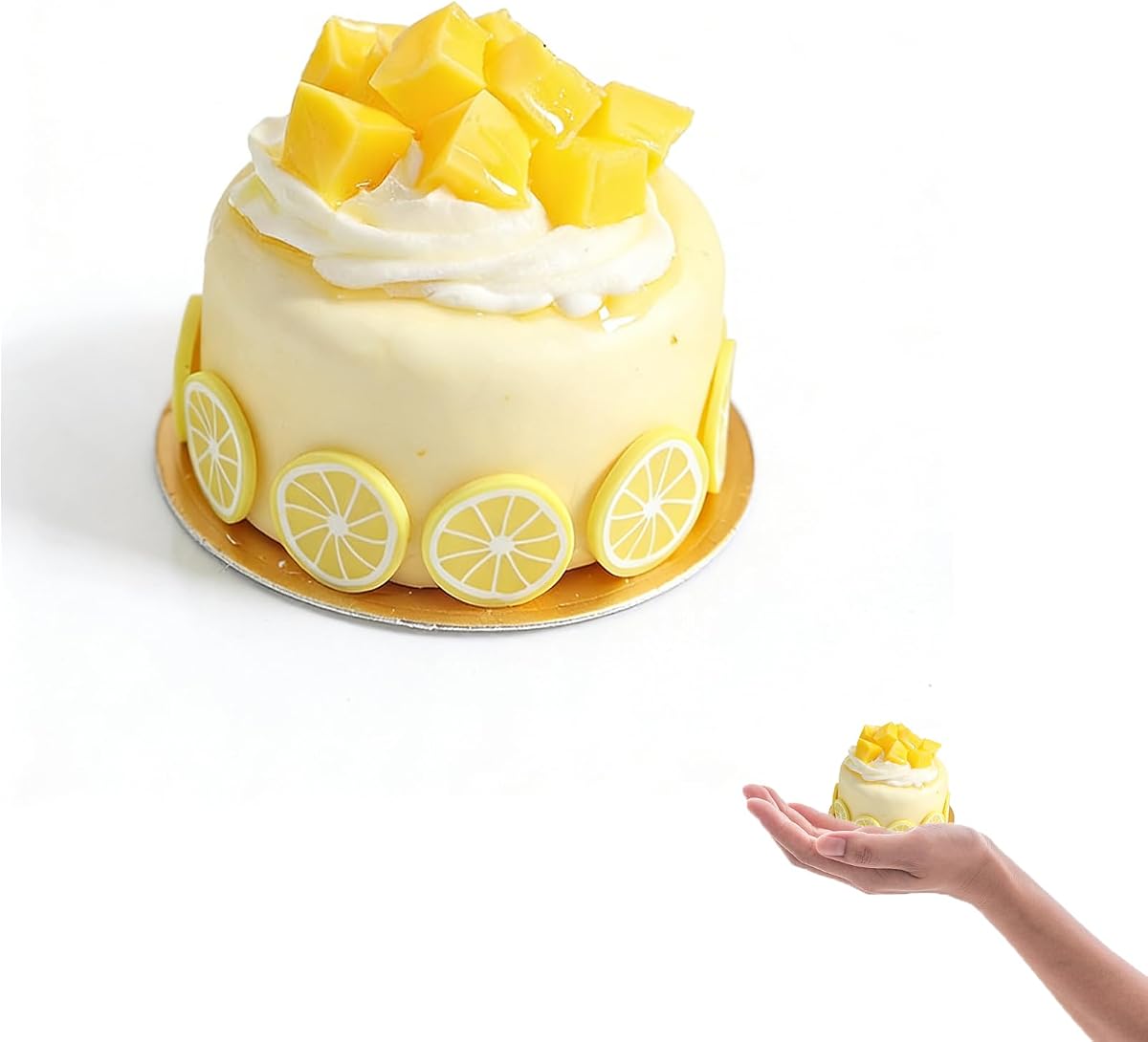 Pastel falso Postre Pastel de crema artificial con mermelada de mango Magdalena falsa Modelo de comida sintética Pastel realista para decoración Exhibición Accesorios de fotografía