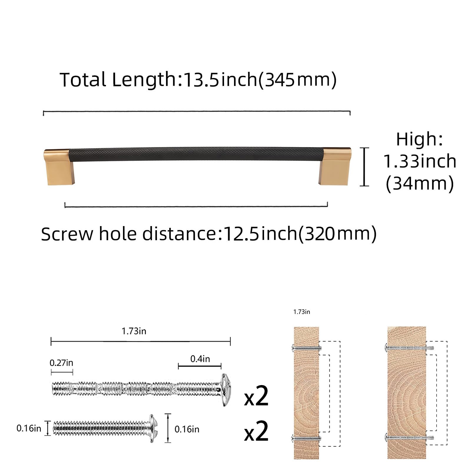 COTYKILEY Gerändelte Schrankgriffe, gerändelt, Küchenschrankgriffe, 320 mm, Schwarz und Champagnerbronze, 10 Stück