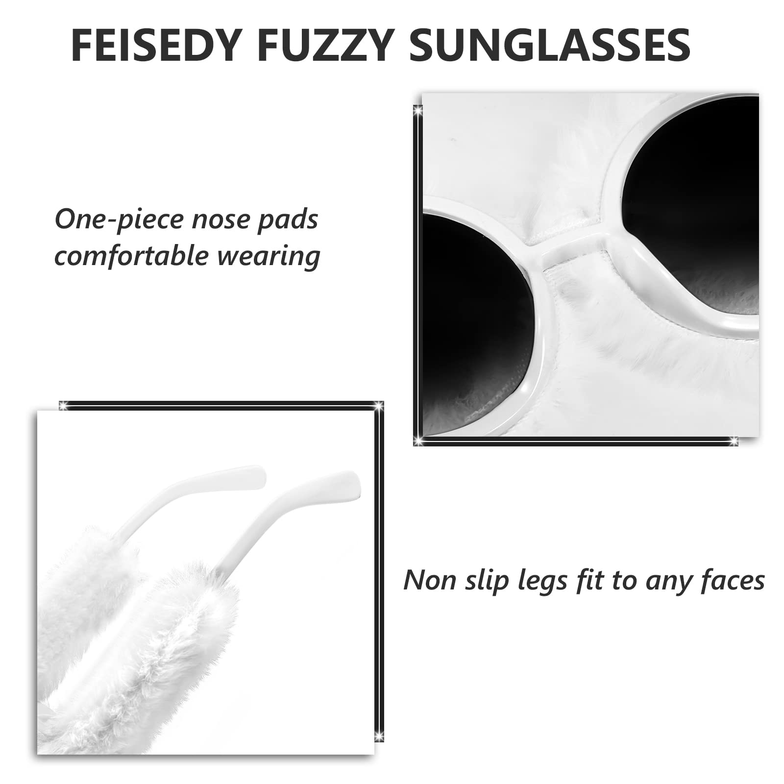 Gafas de sol redondas mullidas de felpa para mujer, estilo punk, de terciopelo suave, hechas a mano, para fiesta, cosplay, B2889, Blanco 6