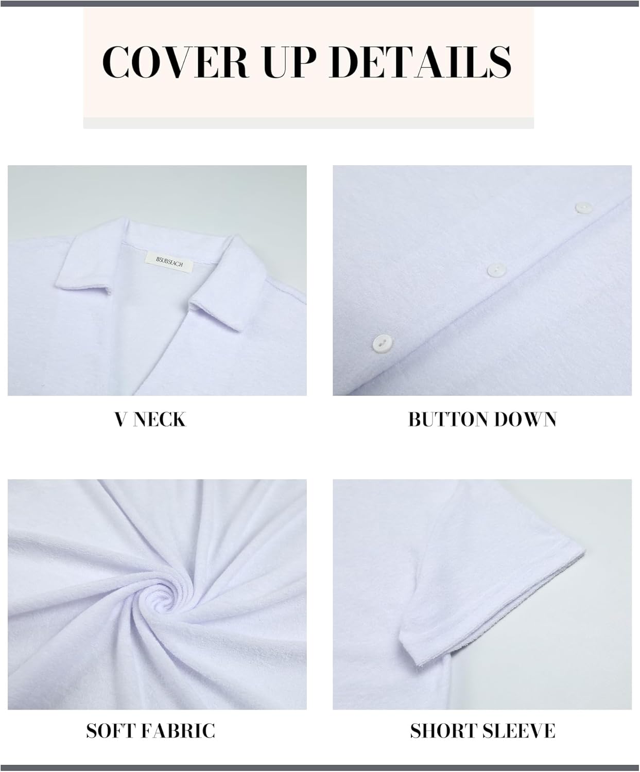 Bsubseach Terry Cloth Swim Cover Up 2026 Button Down Women Swimsuit Coverup Short Sleeve Blouse Beach Shirt Vacation Wear - Image 3