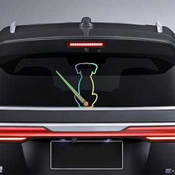 Cartoon Dog Moving Tail Wiper Stickers - Animal Dog Vinyl Car Stickers and Decals for Rear Vehicle Wipers Rainbow Silver