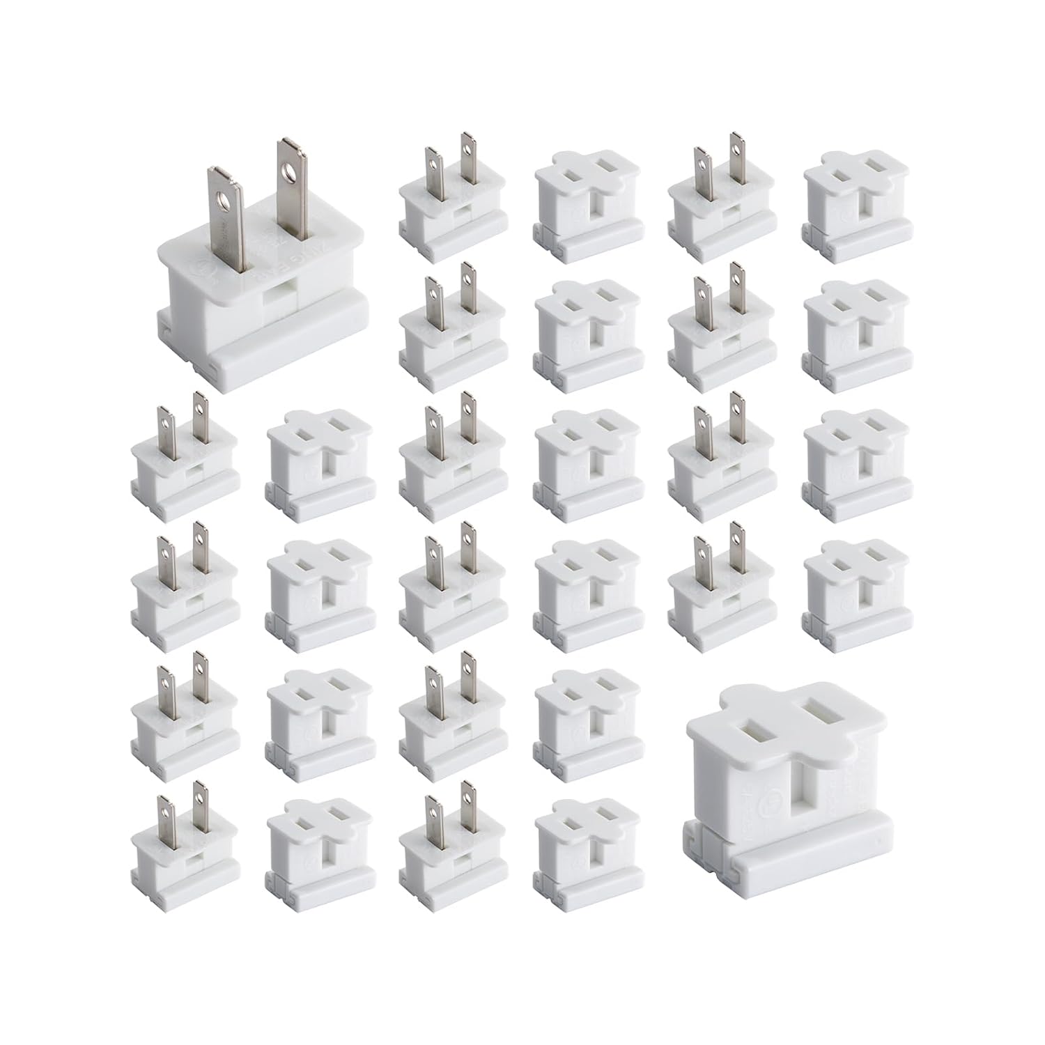 SPT-1 Vampire Plugs 30 Pack (15 Male + 15 Female),Green Slide/Zip Plugs for 18AWG Wire — Christmas Lights, Patio String Lights, DIY Extension, UL Listed